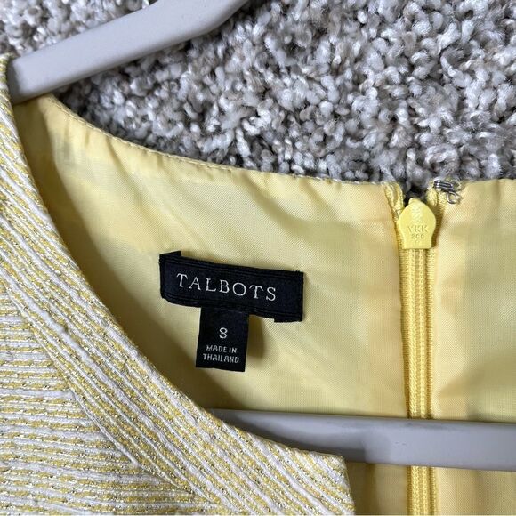 Talbots Dress Women’s 8 Yellow & White Tweed Sleeveless V-Neck Sheath - Picture 3 of 6